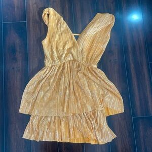 Sabina Musayev Alma mini Dress in Mandarin orange metallic tiered dress L